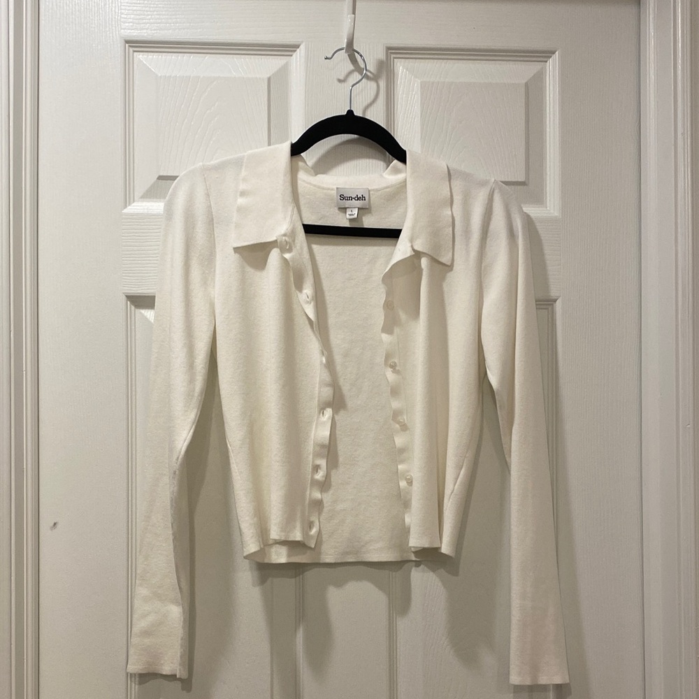Ivory Long-Sleeve Button Cardigan Sweater